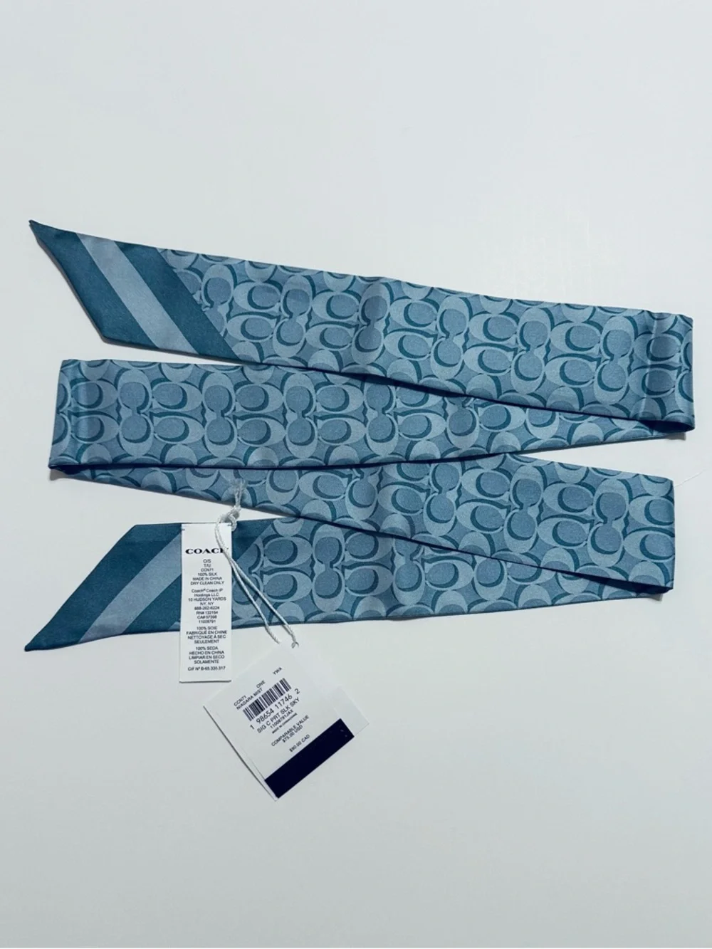 COACH NIAGRA MIST SIGNATURE C SILK SKINNY SCARF BAG HANDLE WRAP HAIR NECK TIE - Picture 4 of 6
